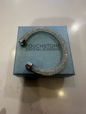 Touchstone Crystal by Swarovski Clear Crystal Tube Bracelet with Silver Ends